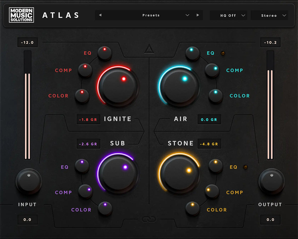 Atlas tone shaper with Ignite, Air, Sub, and Stone controls